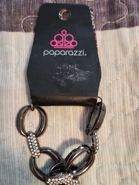 Paparazzi Gunmetal Link Necklace with Clear Rhinestones